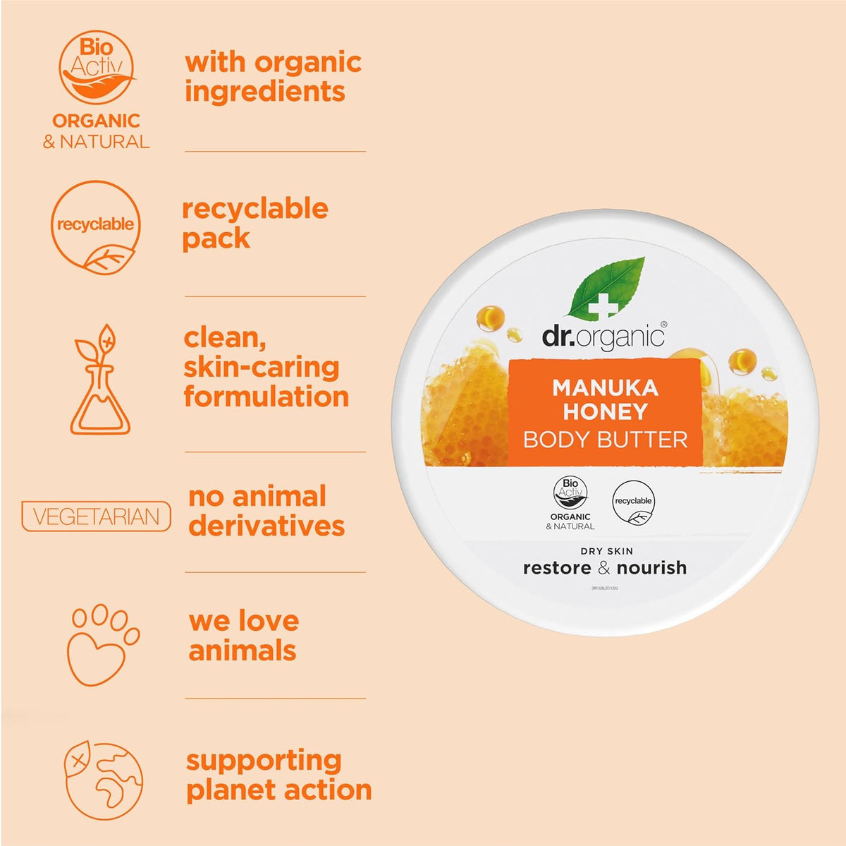 Dr Organic Manuka Honey Restore And Nourish Body Butter 200ml