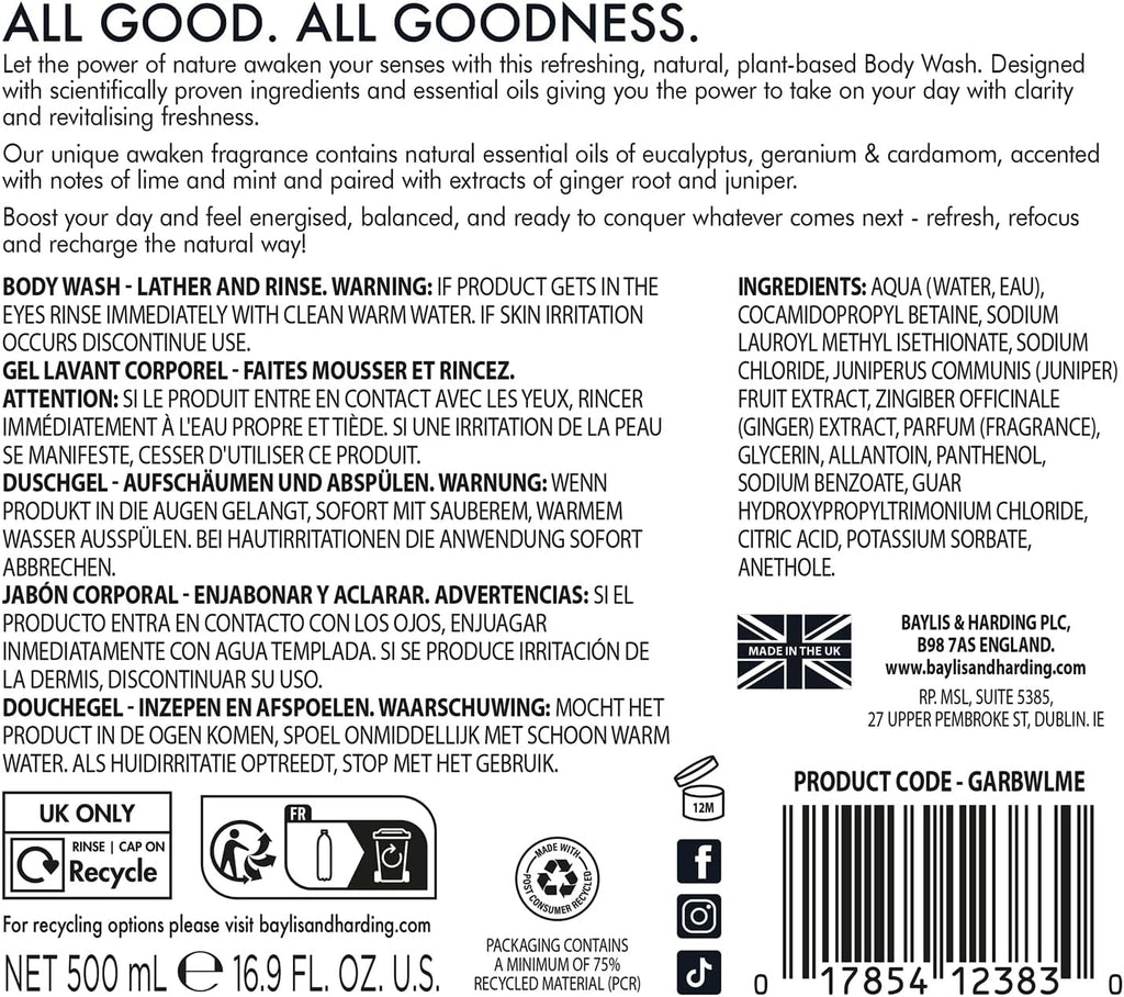 Baylis And Harding Goodness Lime Mint And Eucalyptus Natural Body Wash 500ml